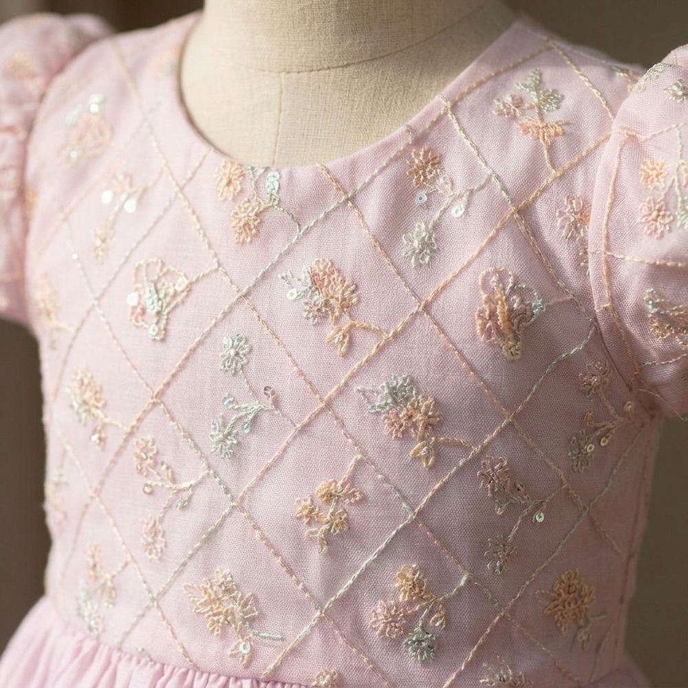 VESTIDO INFANTIL ROSA BORDADO