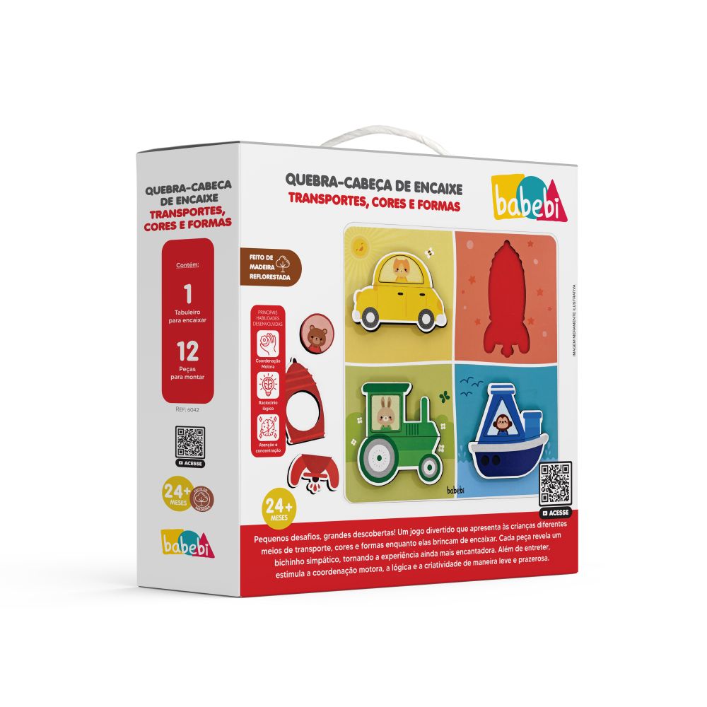 BRINQUEDO EDUCATIVO QUEBRA-CABEÇA DE ENCAIXE TRANSPORTES, CORES E FORMAS