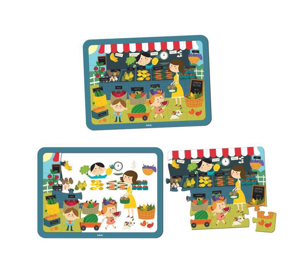 BRINQUEDO EDUCATIVO QUEBRA-CABEÇA 24 PEÇAS FEIRINHA DOS ALIMENTOS