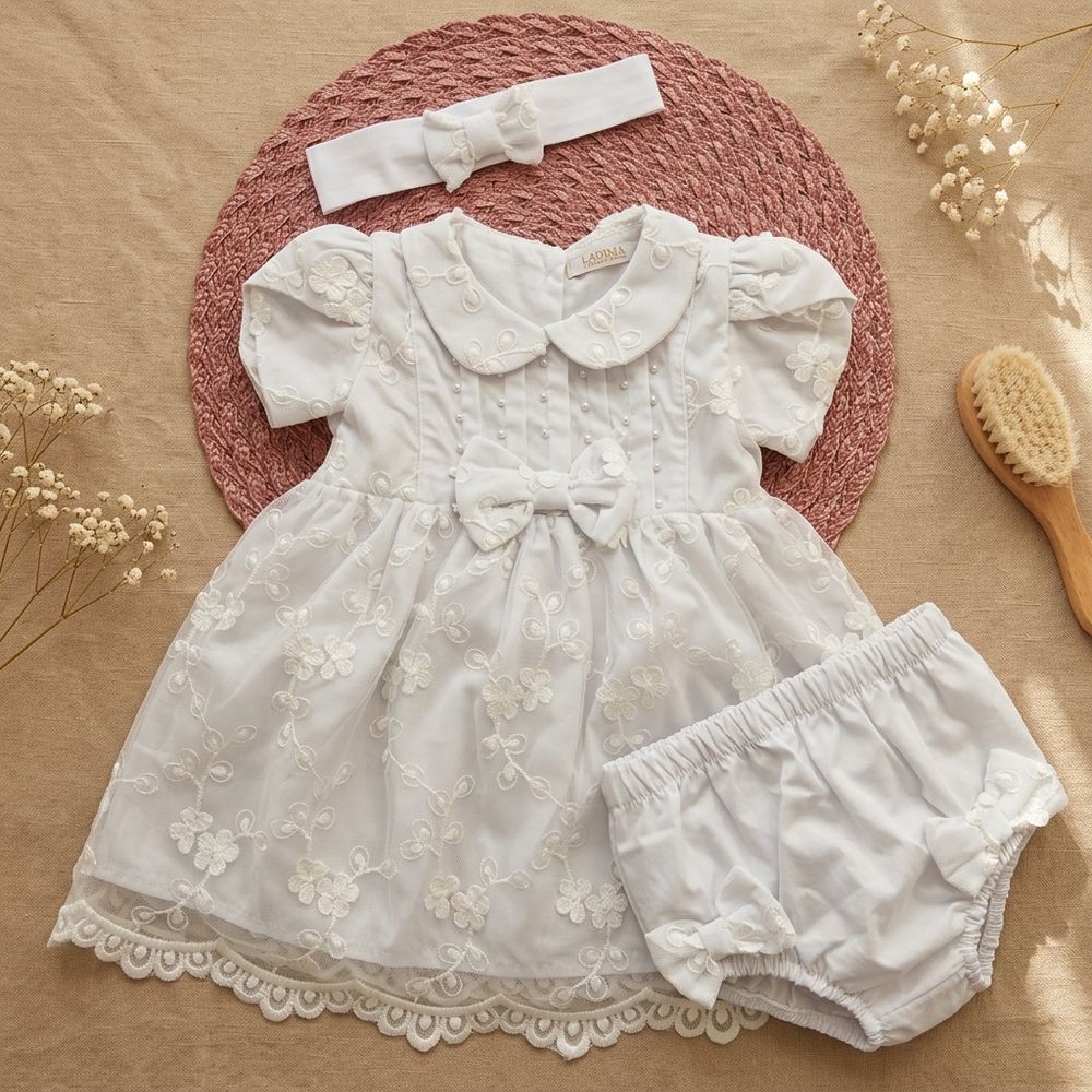 VESTIDO INFANTIL CELEBRAR KATE COM BORDADO FLORAL E TAPA-FRALDA
