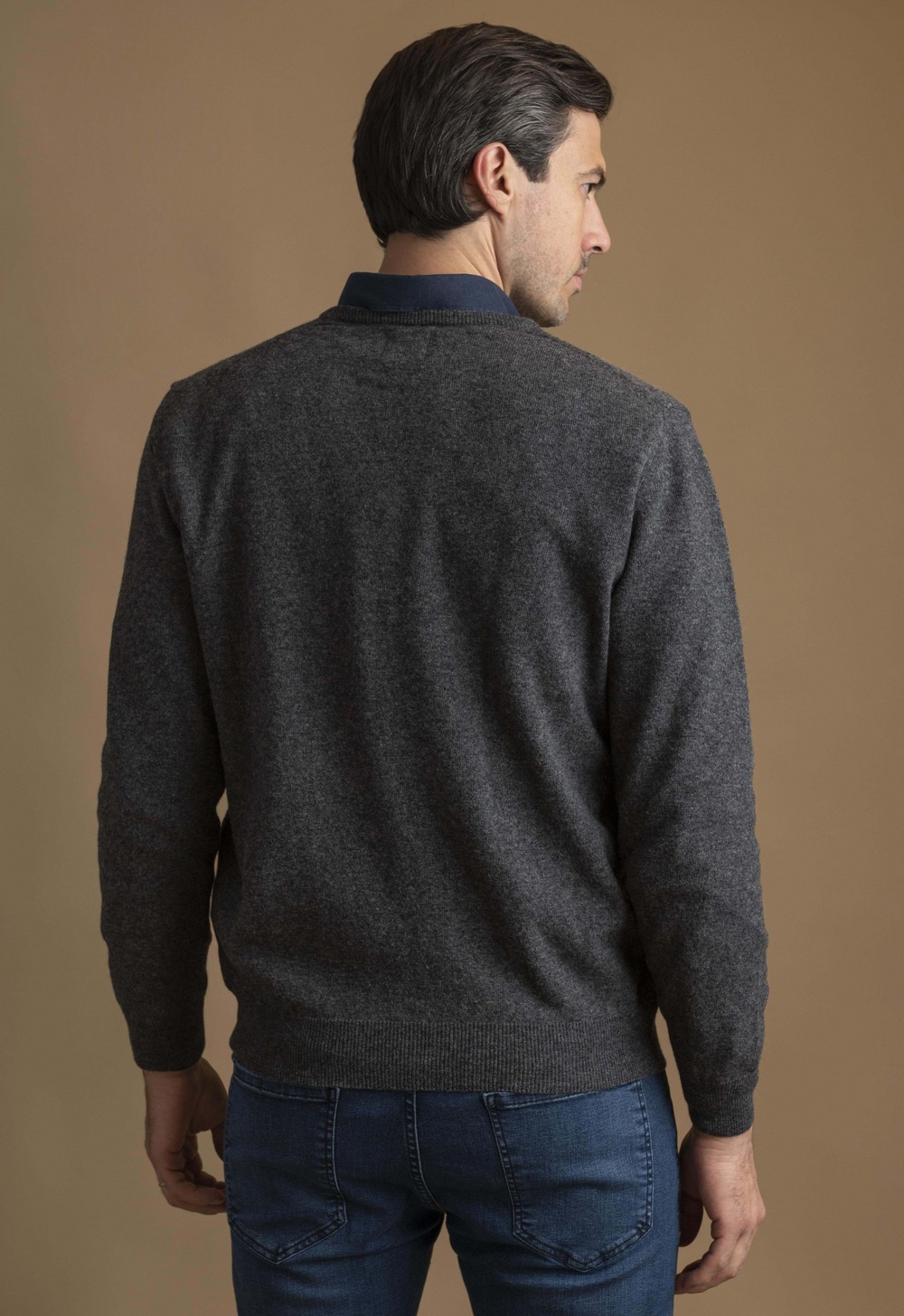Sweater Lambswool V Hombre 27031 Cinza Escuro