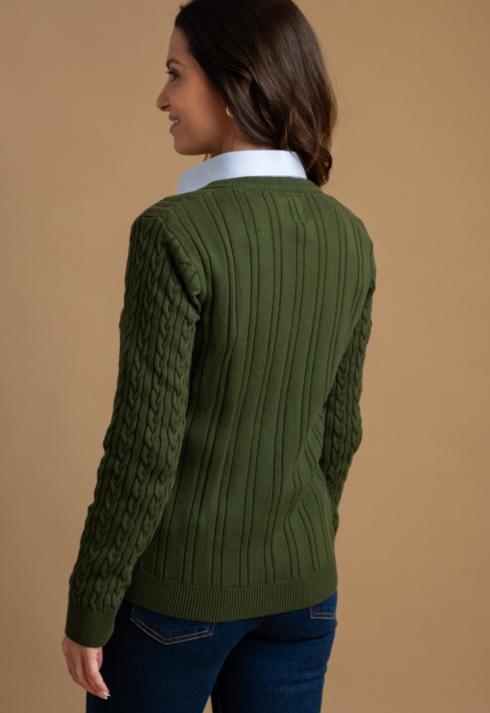 Sweater Feminino Gola V 18973 Matcha