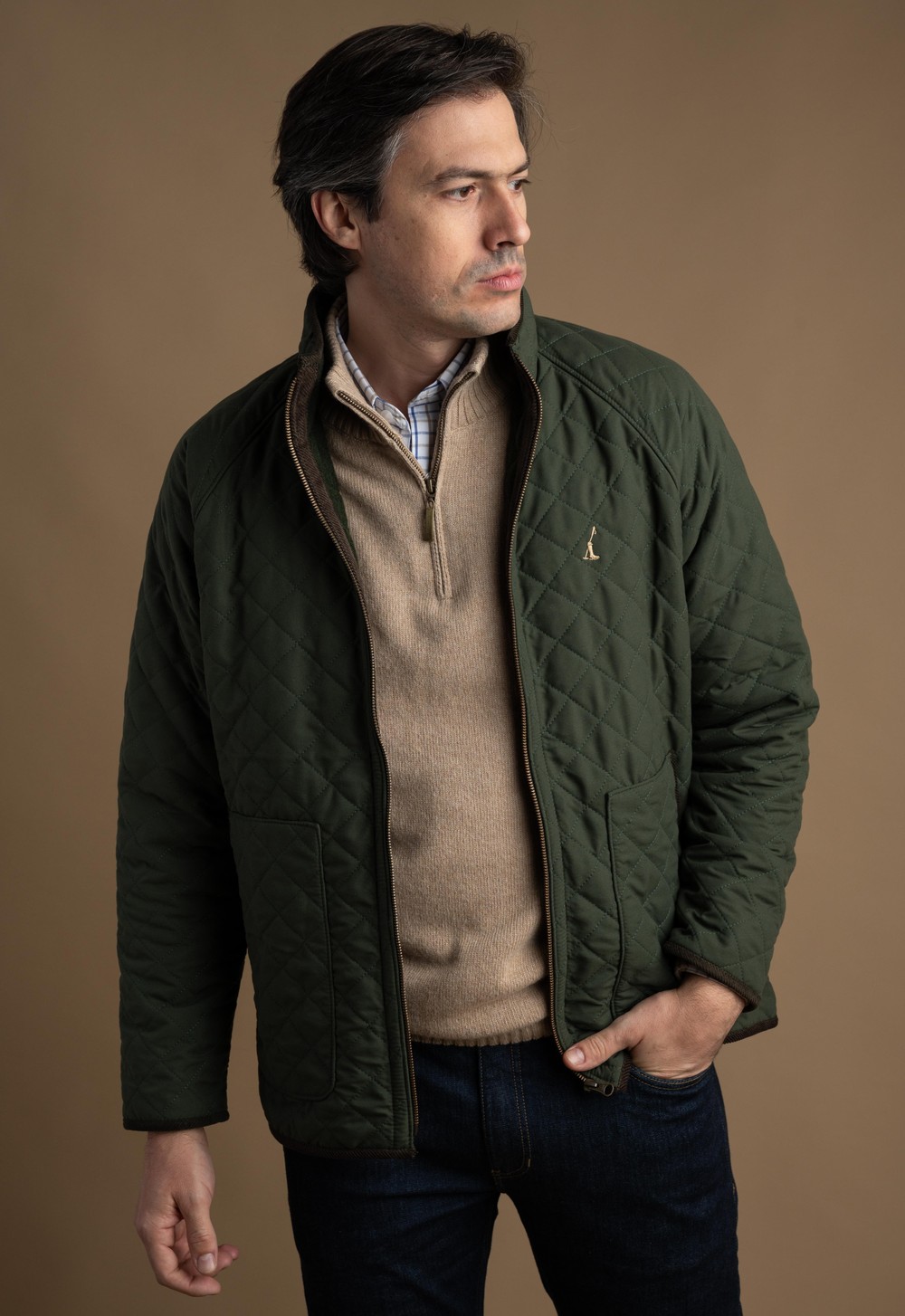 Campera Teflon Matelasse con Polar Hombre Verde