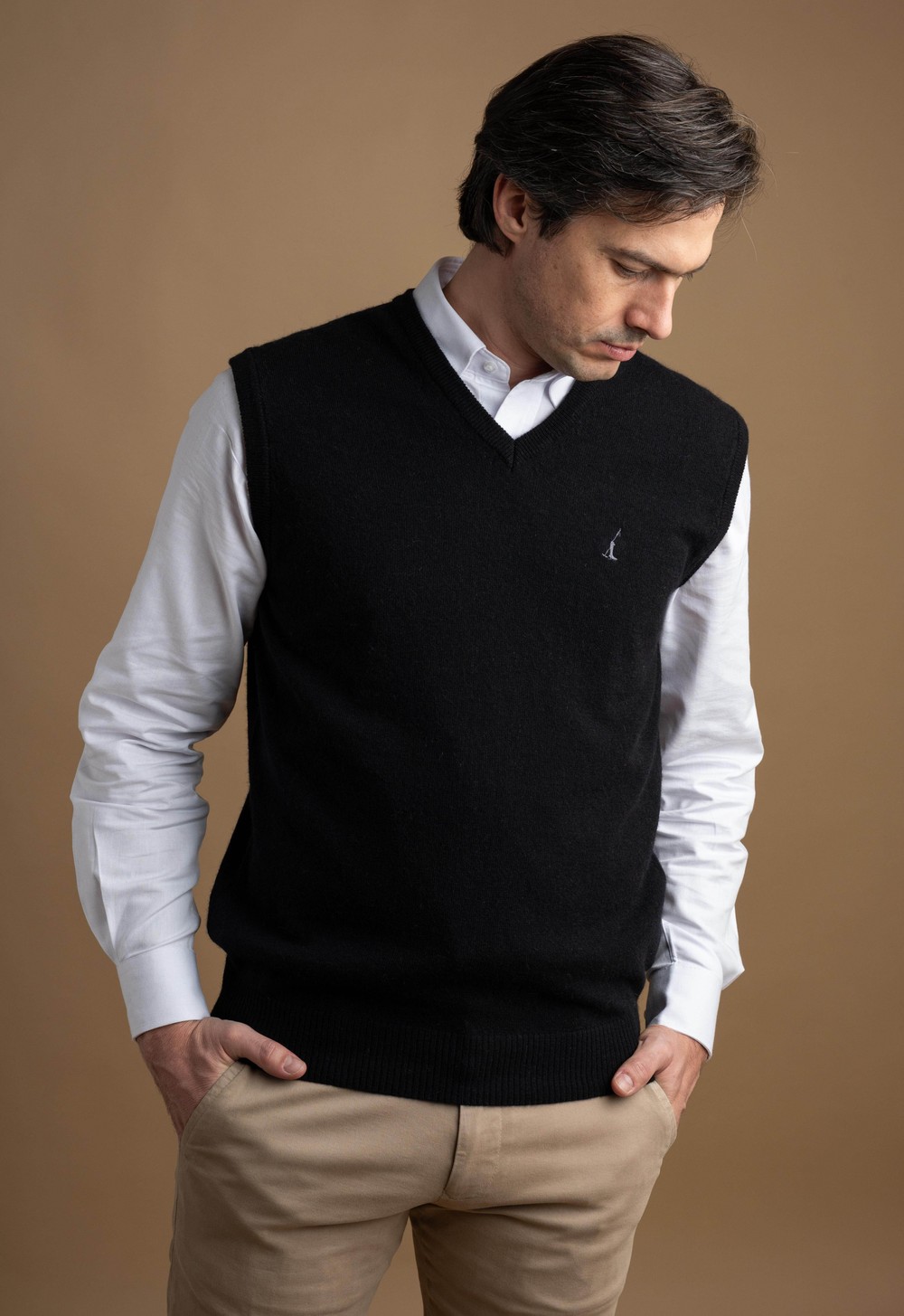 Colete Masculino V Lã Merino Misto 5166 Preto