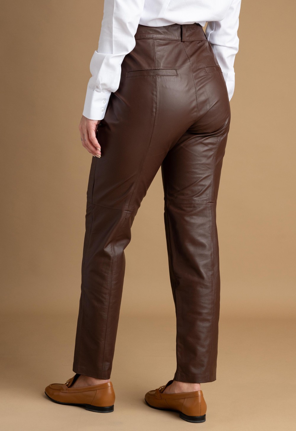 Calça Couro Feminina Pelica s/ Cinto LC67 Chocolate