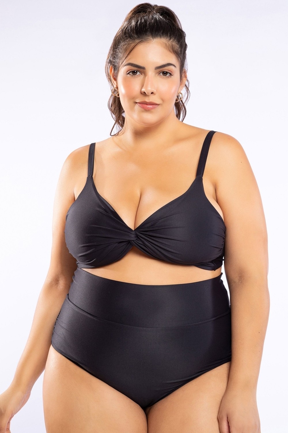 Biquíni Plus Size Cintura Alta, Preto