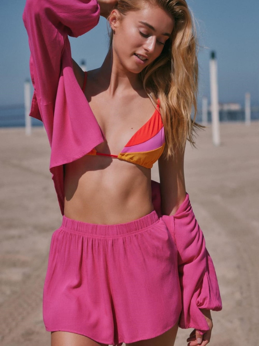 conjunto camisa e shorts pink 2347401 new beach - Morango Brasil
