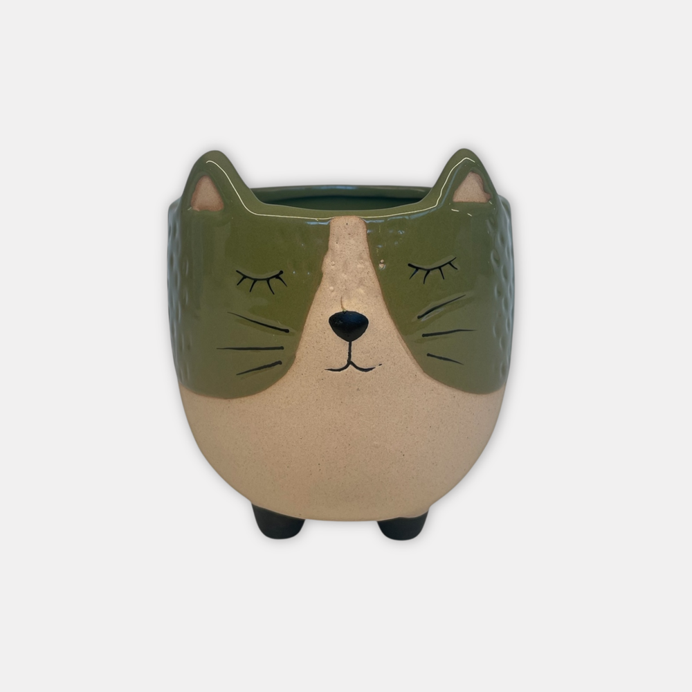 Vaso Cerâmica Gato Verde- G 