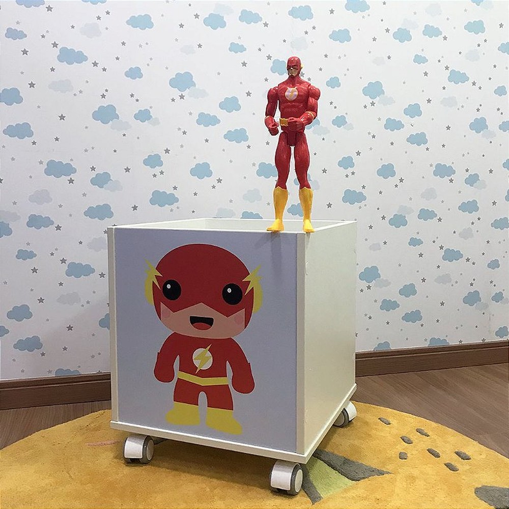 Baú infantil organizador de brinquedos com rodizio e tema Flash - DC