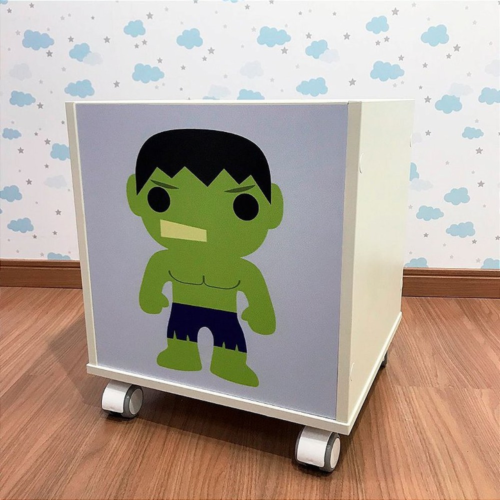 Baú infantil organizador de brinquedos com rodizio e tema Hulk
