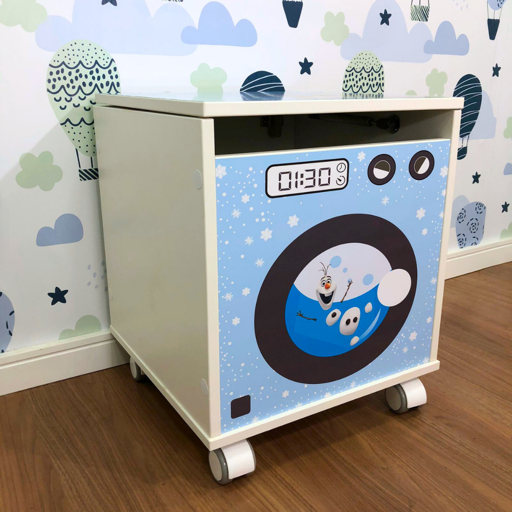Baú para brinquedos com tampa e rodízio - Frozen - máquina de lavar infantil
