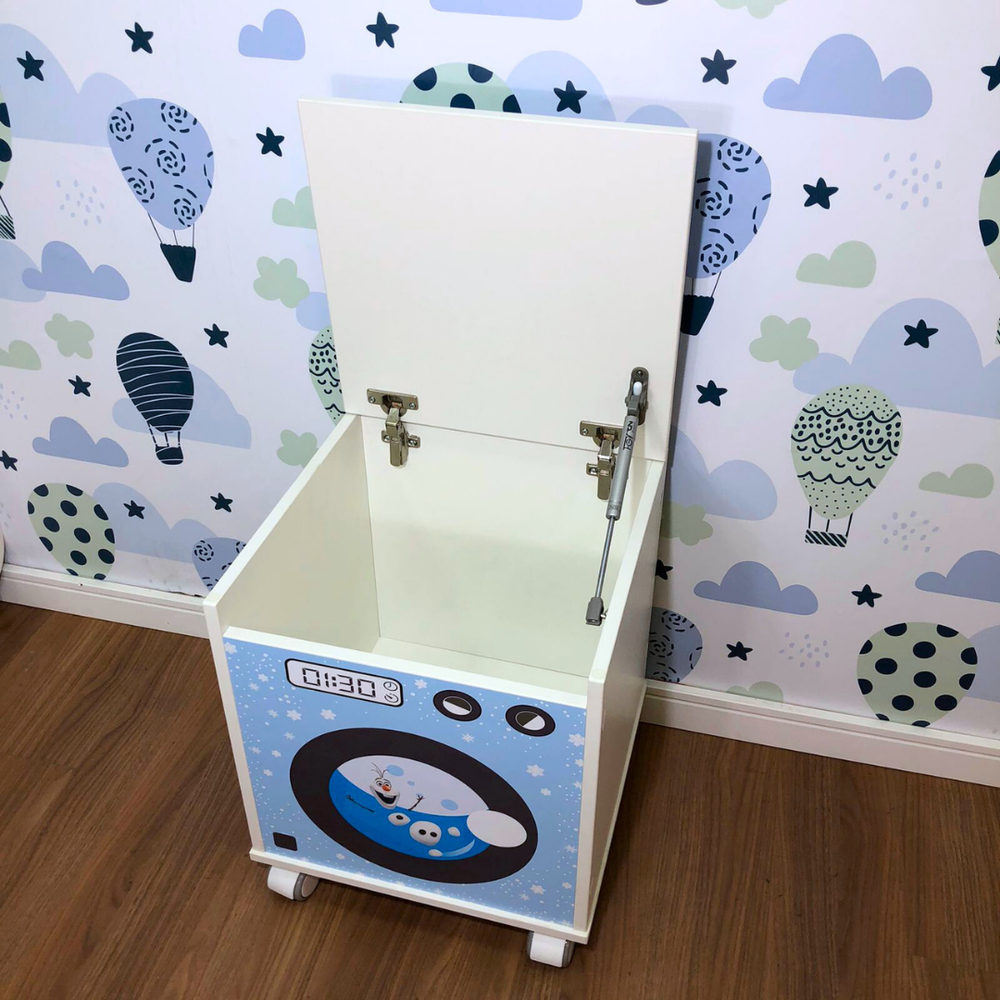 Baú para brinquedos com tampa e rodízio - Frozen - máquina de lavar infantil