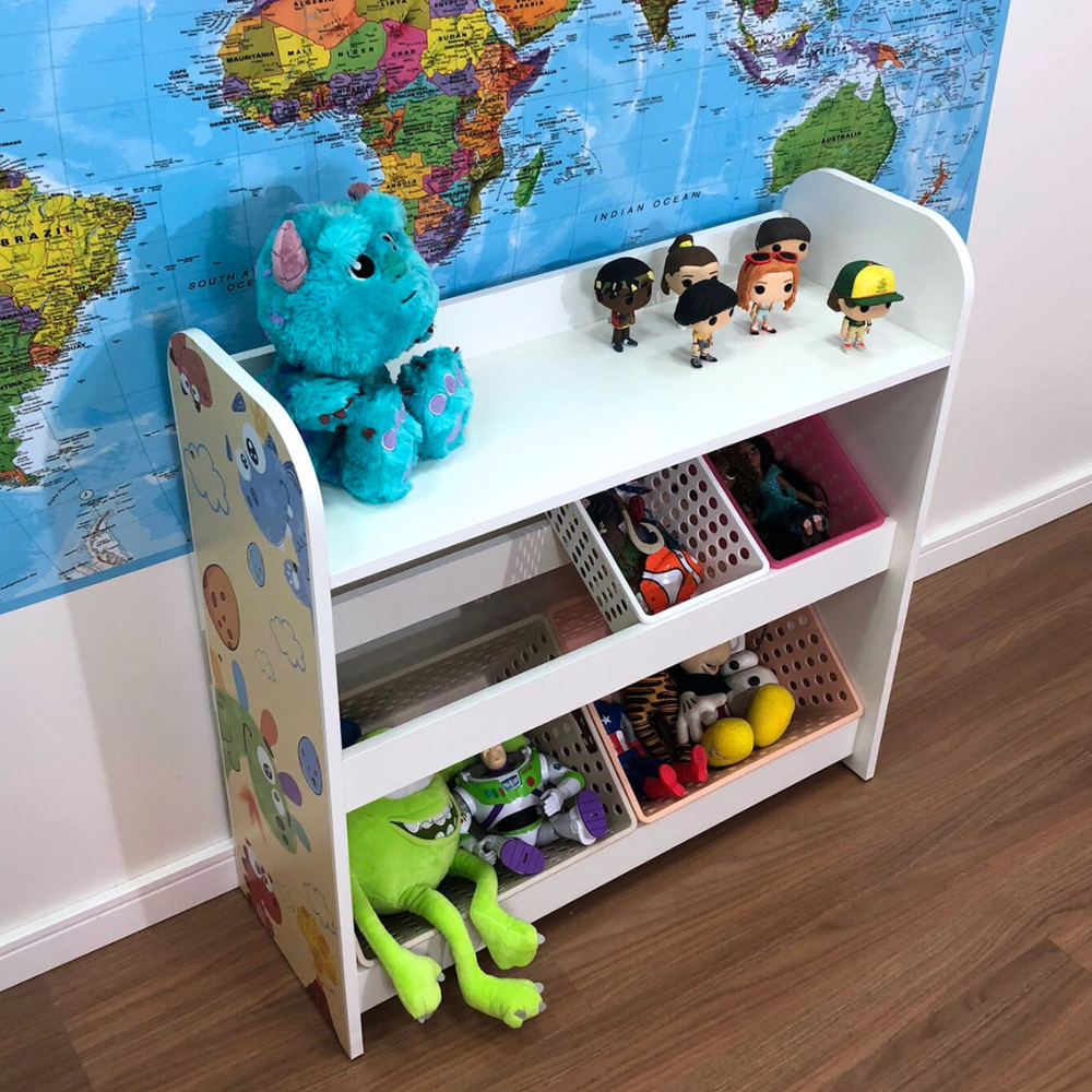 Organizador de brinquedos com uma prateleira tema Mundo Dino - inclui 6 caixas