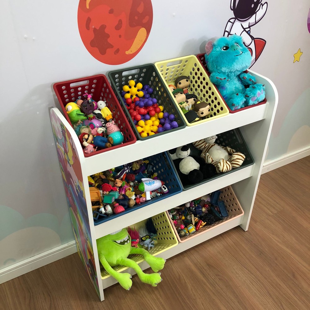 Organizador de Brinquedos  com caixas -tema trolls- 4 caixas pequenas e 4 caixas grandes