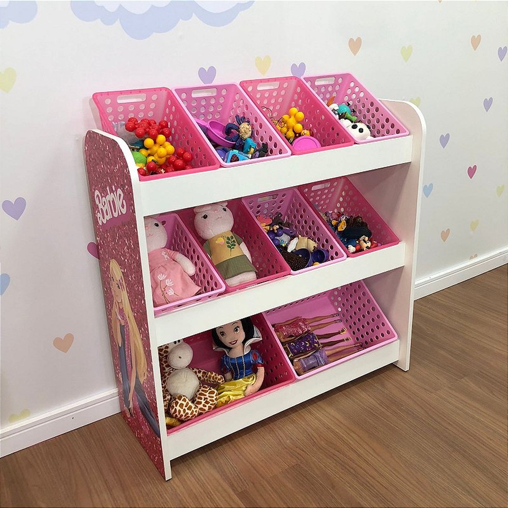Organizador de Brinquedos mais 8 caixas pequenas e 2 grandes - tema barbie