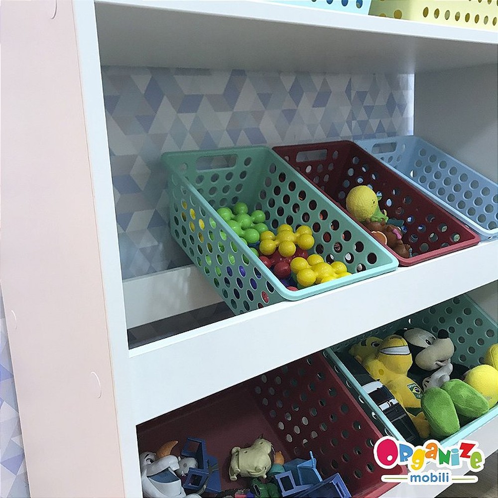 Organizador de brinquedos com prateleira - 4 caixas pequenas e 2 grandes