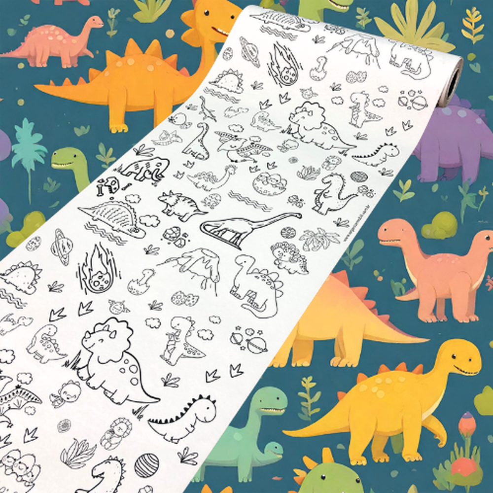 Kit bobina de papel para colorir dinossauro + canetinha gatos galácticos -  ORGANIZE MOBILI COMERCIO DE MOVEIS LTDA