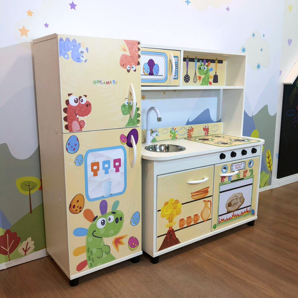 Kit - Mini cozinha infantil + geladeira infantil mundo Dino