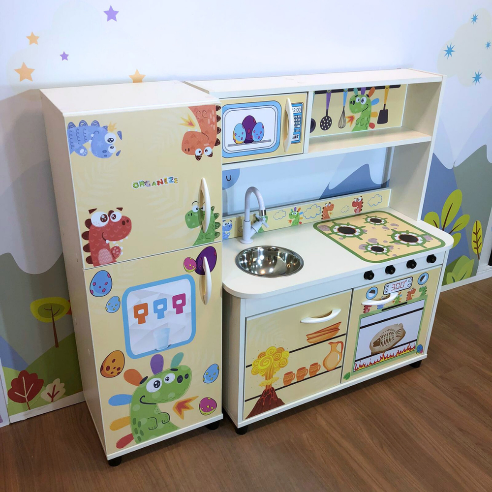 Kit - Mini cozinha infantil + geladeira infantil mundo Dino