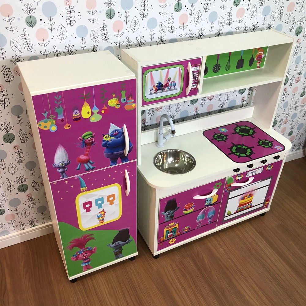 Kit - Mini cozinha infantil + geladeira infantil Trolls