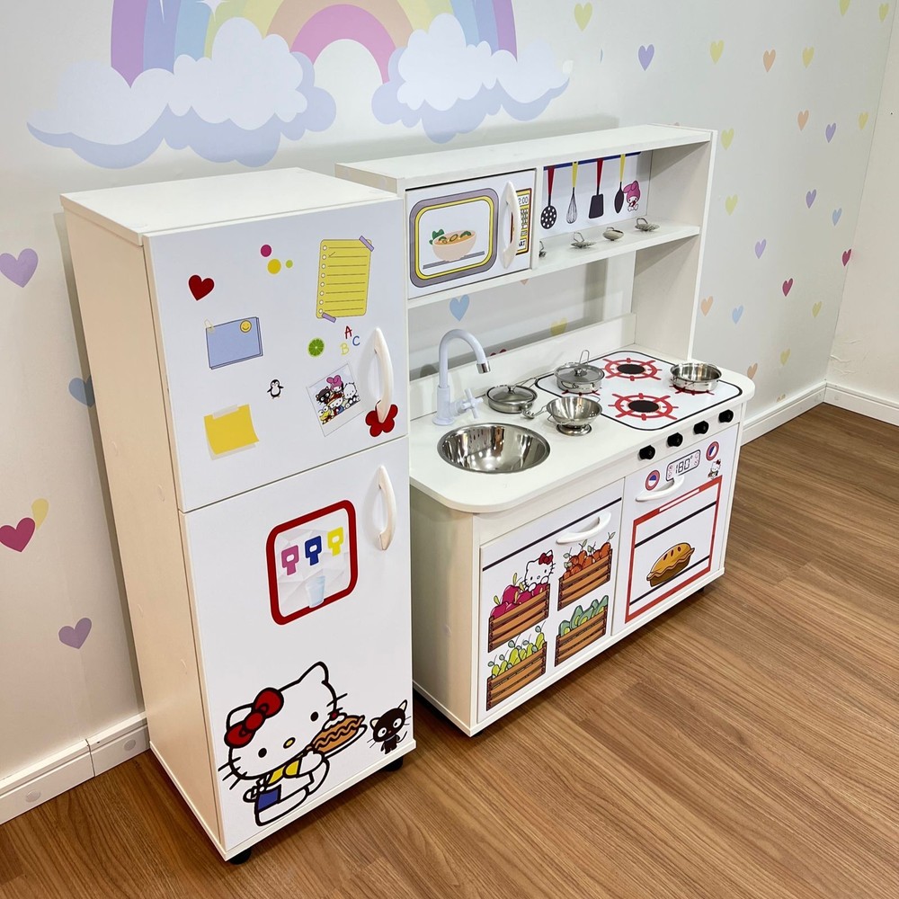 Kit cozinha infantil com geladeira hello kitty