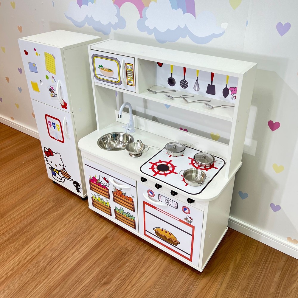 Kit cozinha infantil com geladeira hello kitty