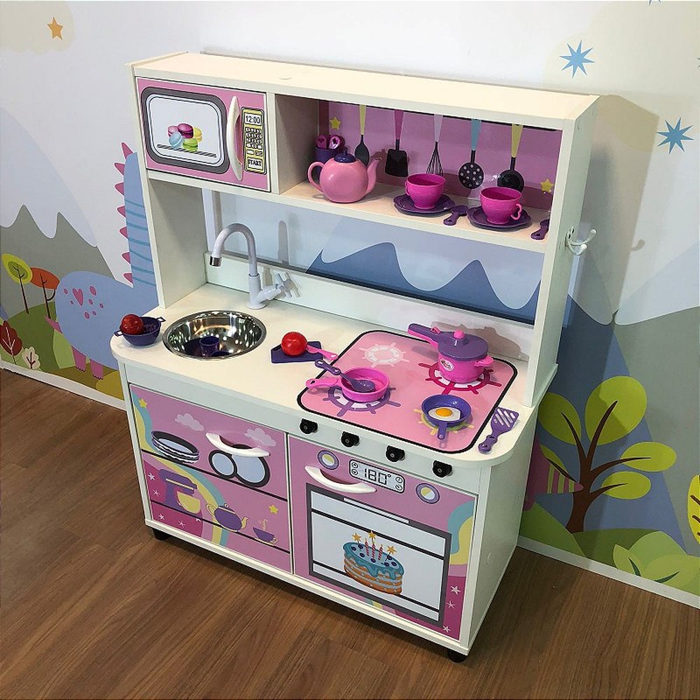 Kit cozinha infantil com geladeira unicórnio