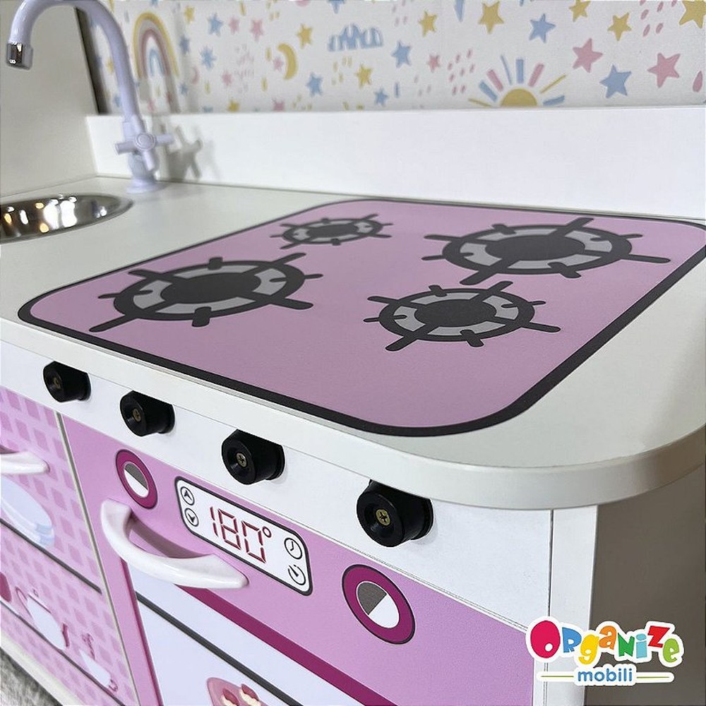 Mini cozinha infantil + geladeira infantil rosa