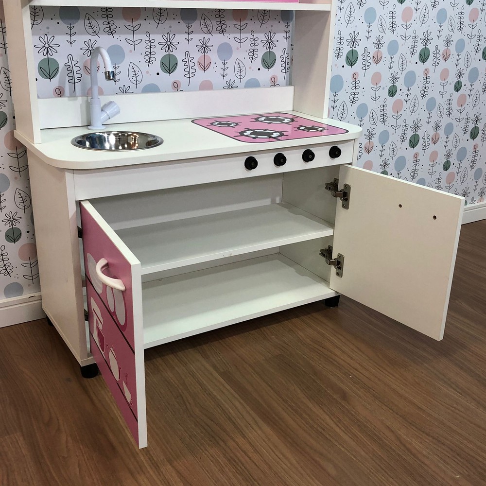 Mini cozinha infantil + geladeira infantil rosa