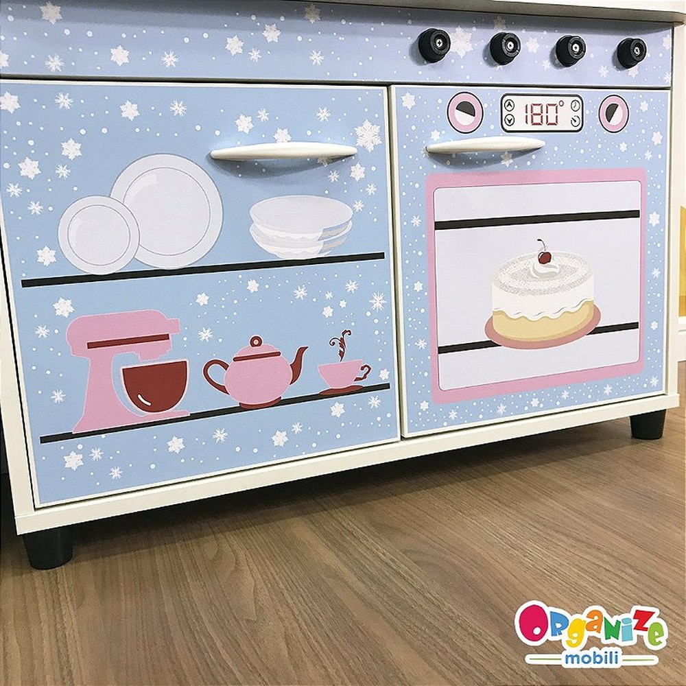 Mini cozinha infantil + geladeira infantil tema frozen