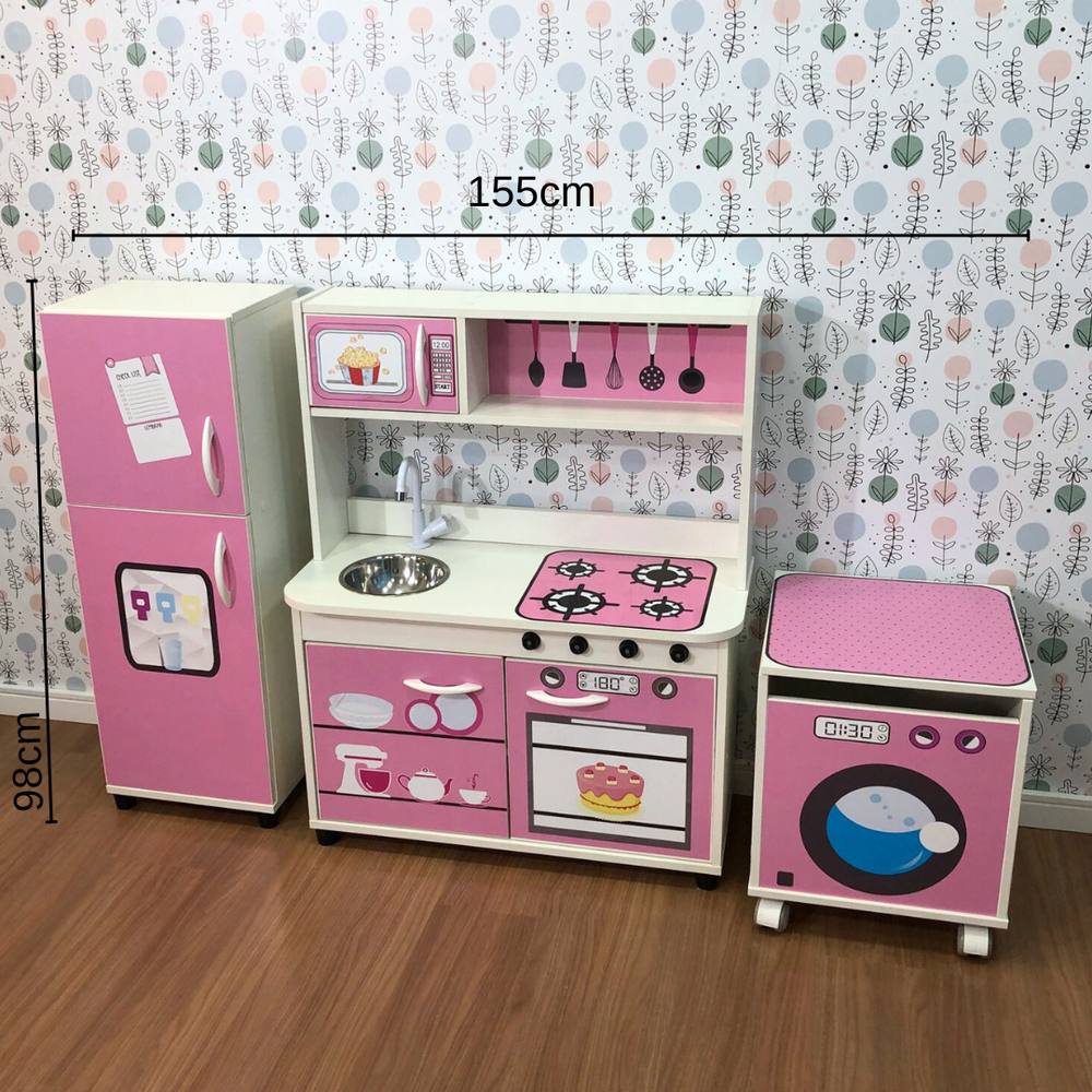 Mini cozinha infantil + geladeira infantil + máquina de lavar - boneca