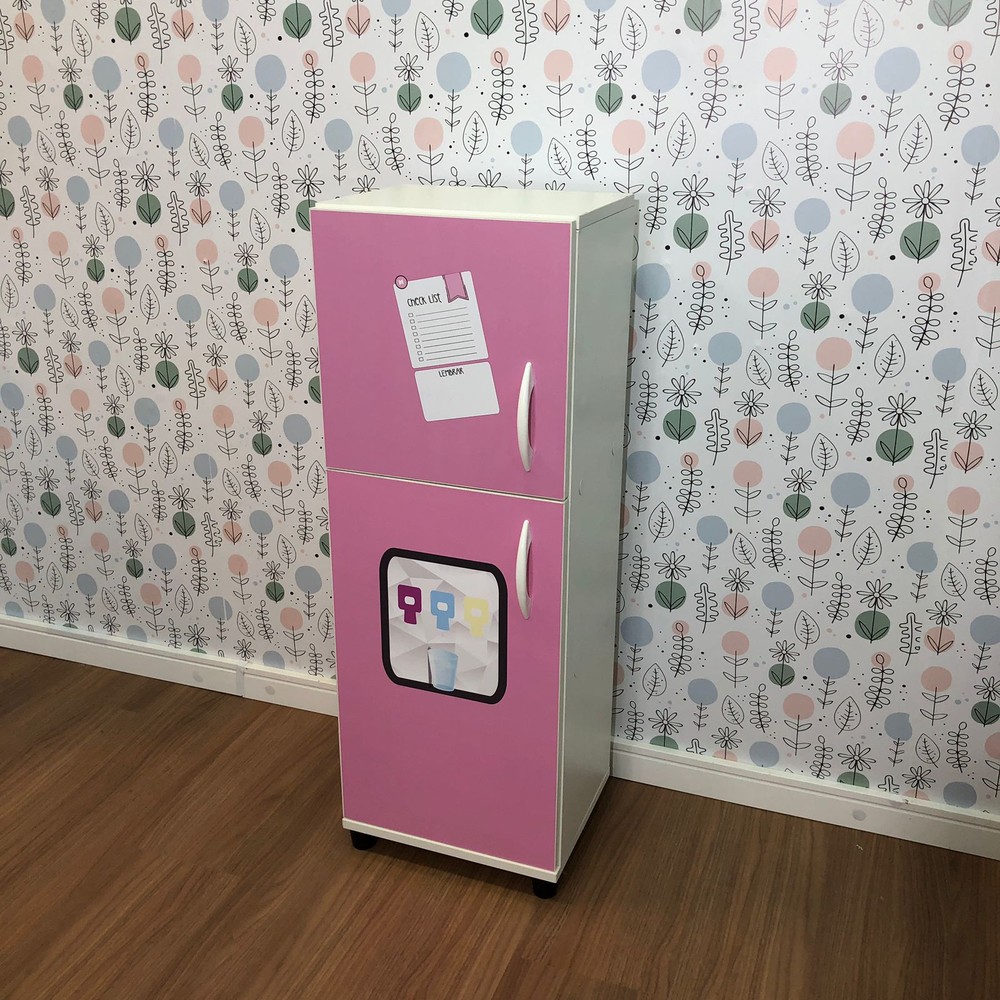 Mini cozinha infantil + geladeira infantil + máquina de lavar - Cor rosa