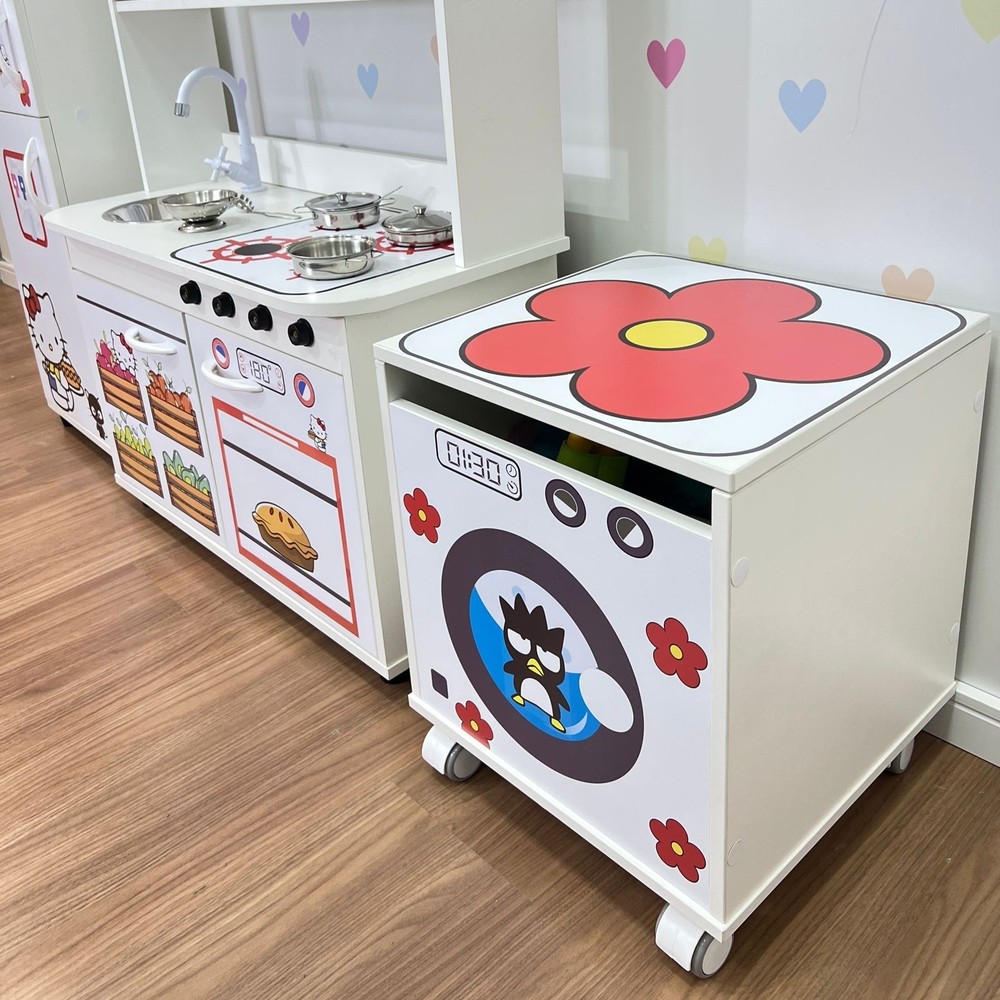 Mini cozinha infantil + geladeira infantil + máquina de lavar - hellokitty