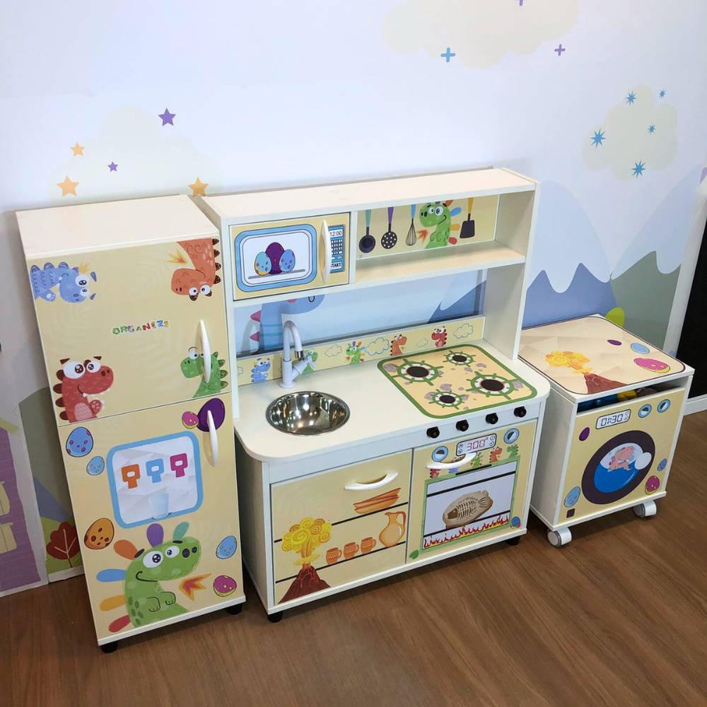 Mini cozinha infantil + geladeira infantil + máquina de lavar - Mundo Dino