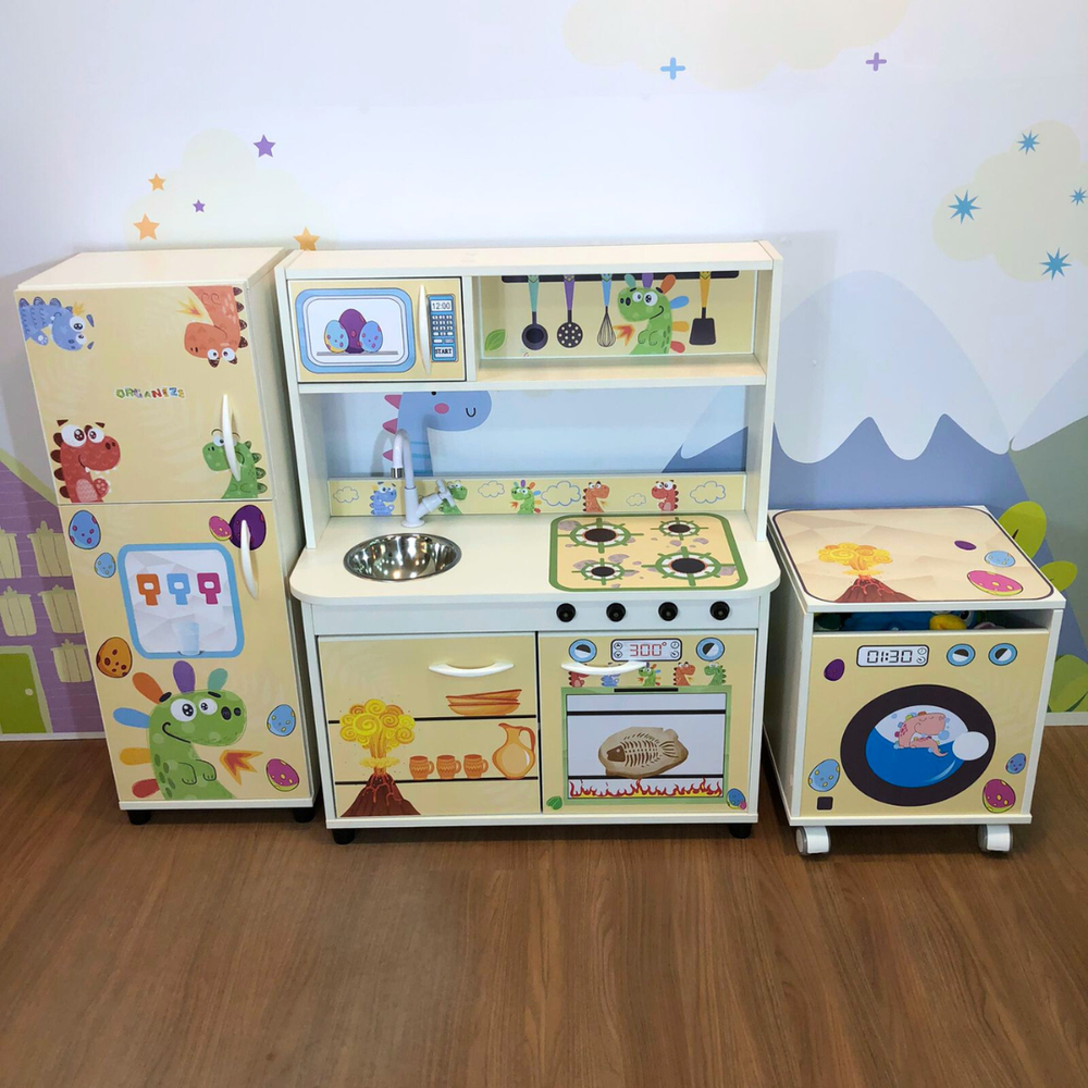 Mini cozinha infantil + geladeira infantil + máquina de lavar - Mundo Dino