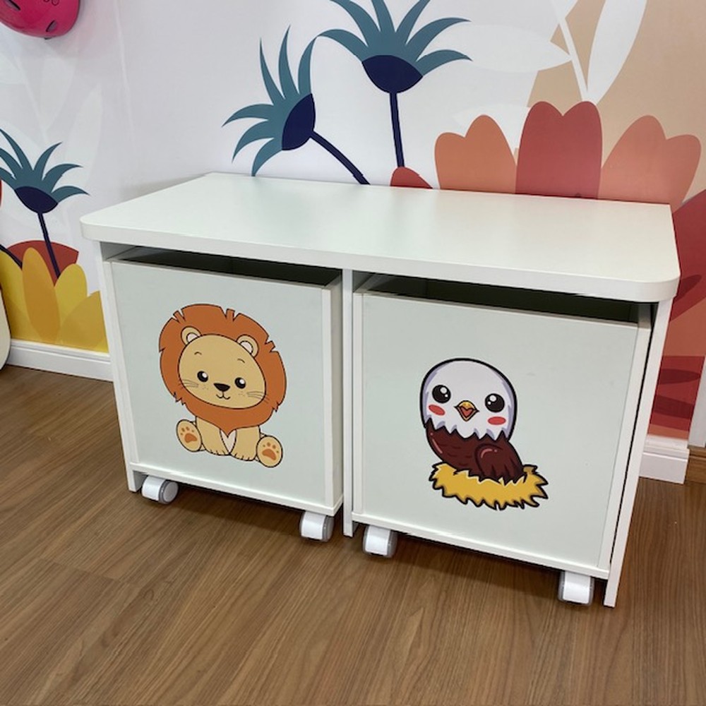 Rack infantil mais 2 baús de brinquedos com tema leão e águia
