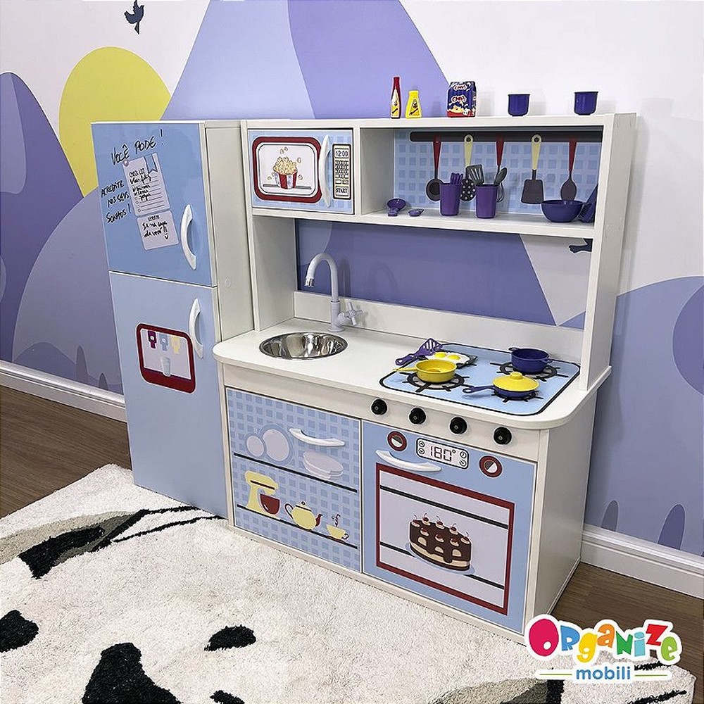 Kit cozinha infantil azul com geladeira - mini chef - mini cozinha