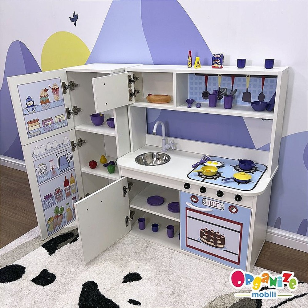 Kit cozinha infantil azul com geladeira - mini chef - mini cozinha