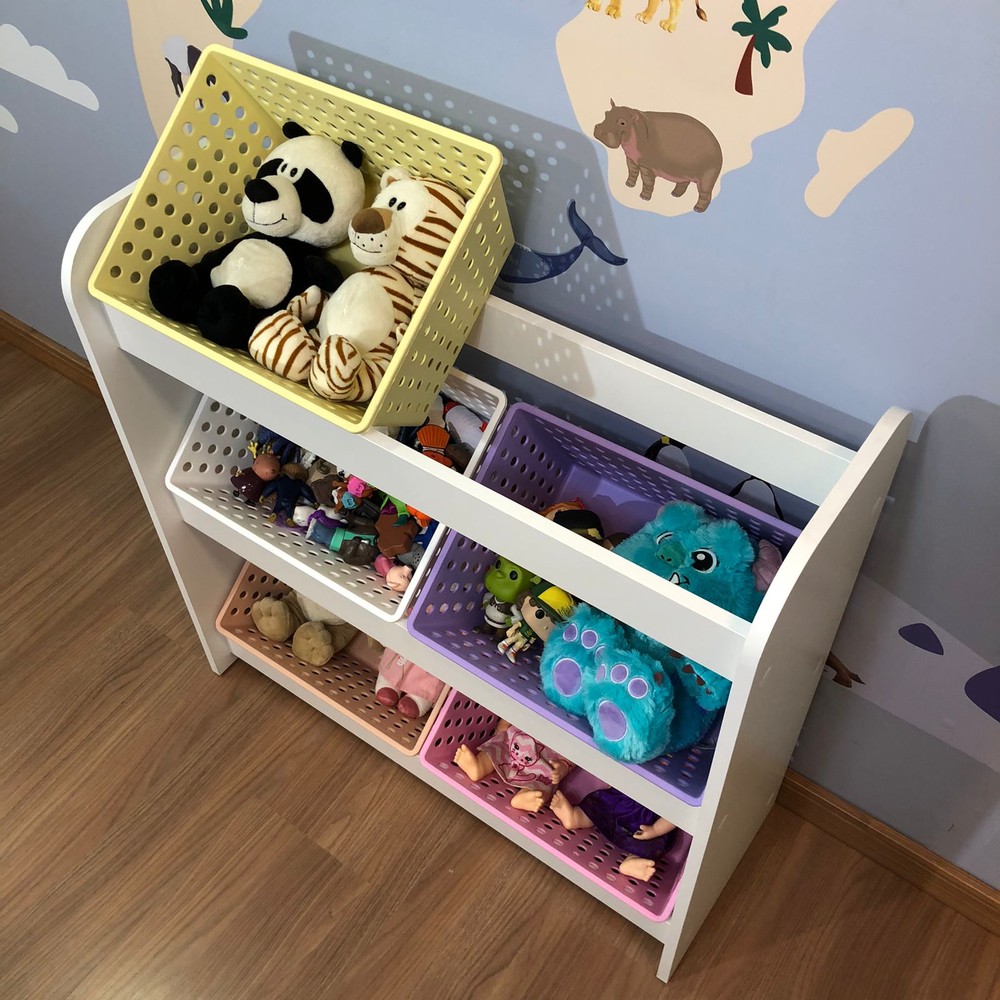 Organizador de Brinquedos branco com caixas inclinadas -  inclui 6 caixas one maxi