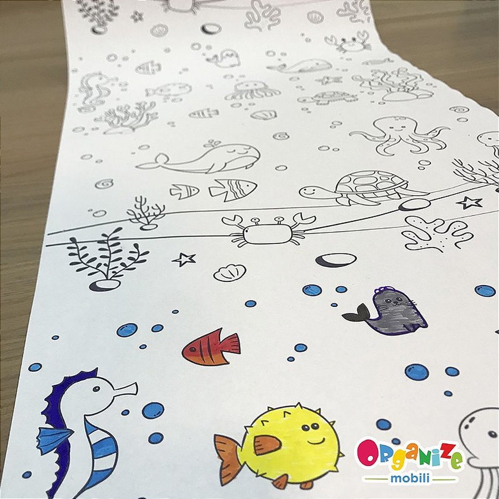 Bobina de papel para colorir - animais (somente rolo de papel tema fundo do mar)