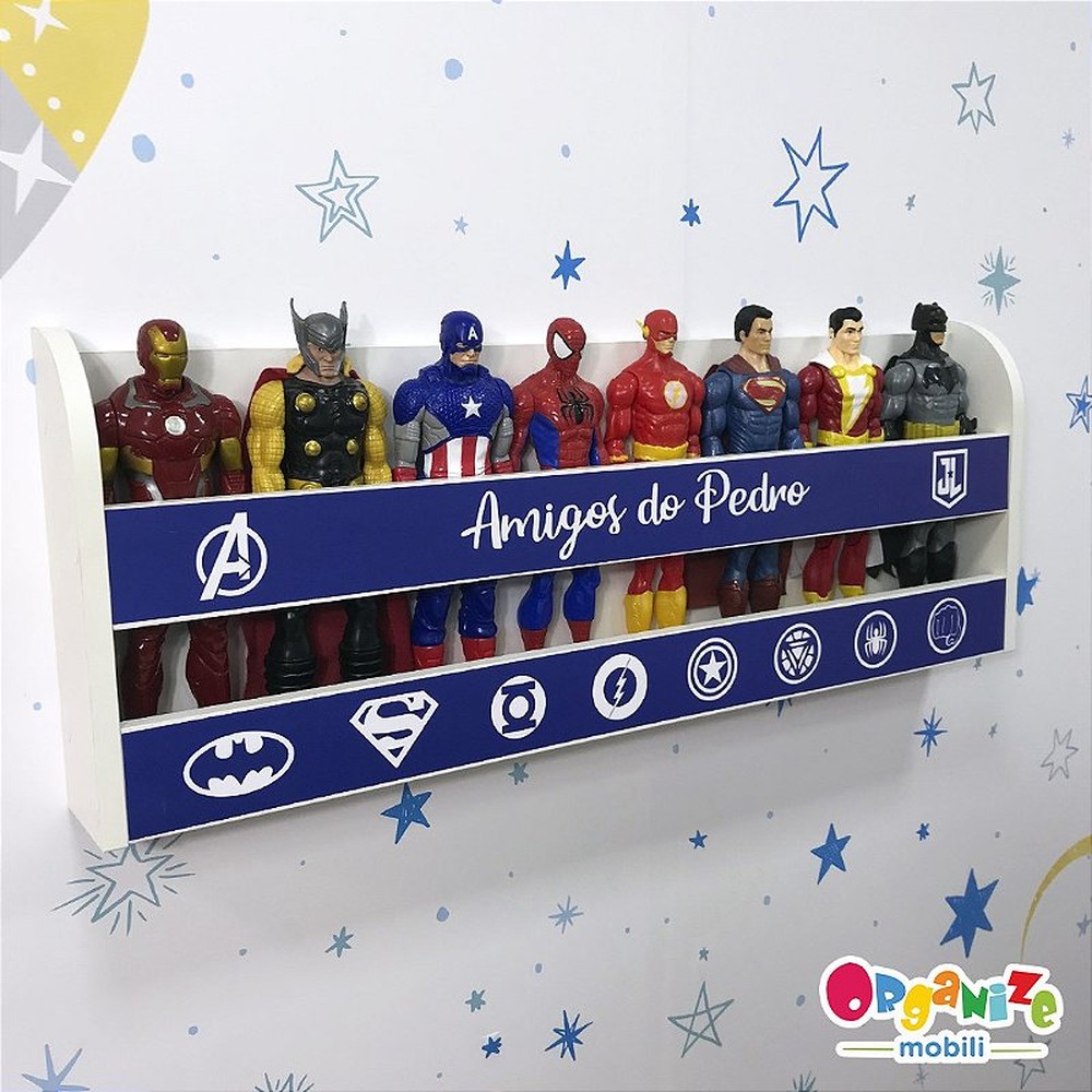 Organizador infantil de bonecos com tema heróis