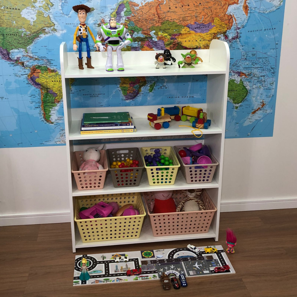 Organizador infantil de brinquedos com 4 prateleiras - acompanha 4 caixas one grande e 2 caixas one maxi
