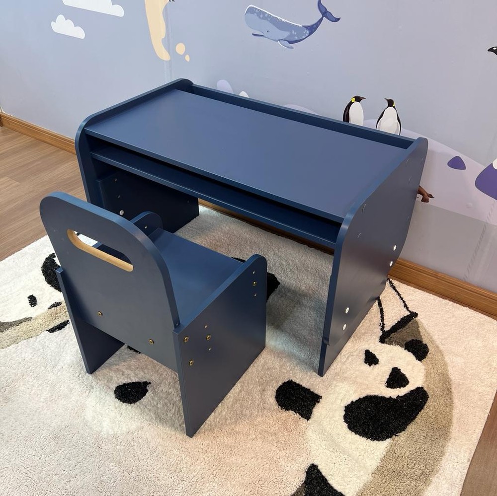 Kit Mesa grande mais cadeira infantil com regulagem - cor azul