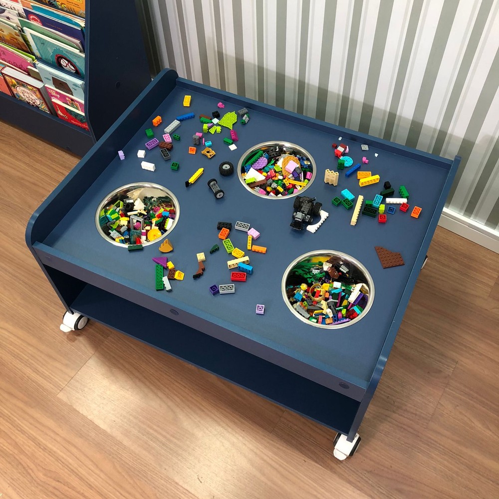 Mesa de montagem para lego com rodizio e cuba-Azul