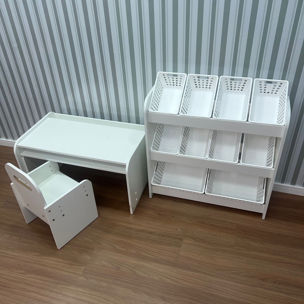 Kit mesa com cadeira + organizador de brinquedos - branco