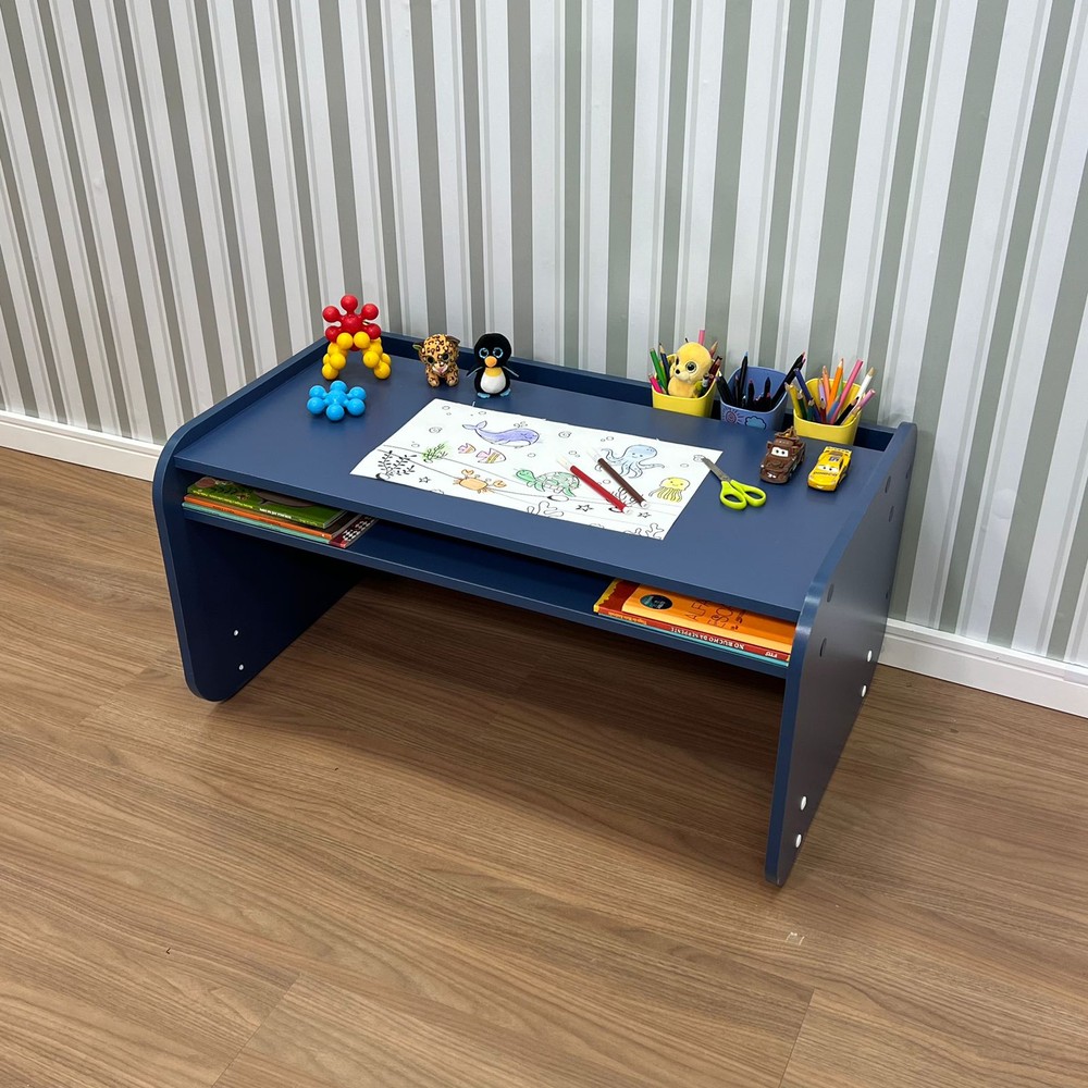 Kit mesa com cadeira + organizador de brinquedos - azul