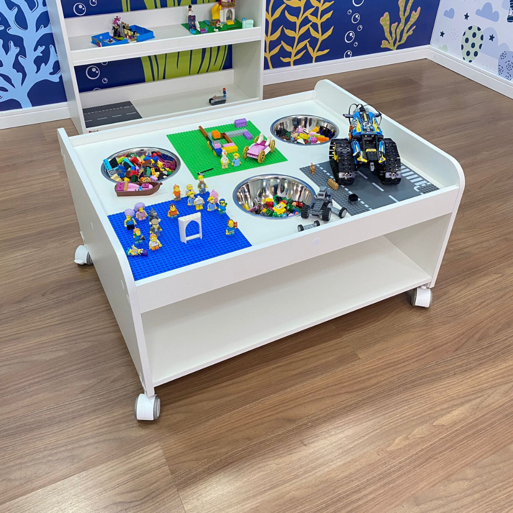 Mesa de montagem para lego com rodizio e cuba