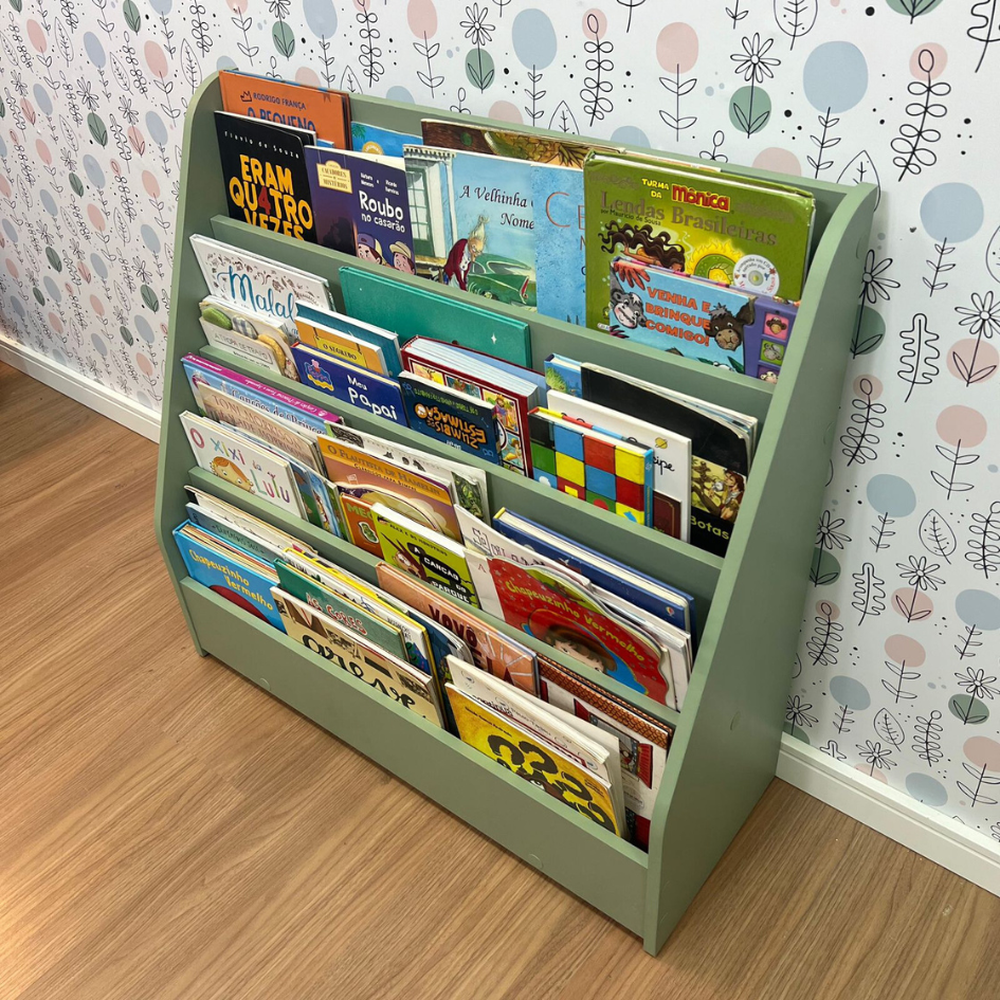 Organizador de livros infantil grande de chão cor verde