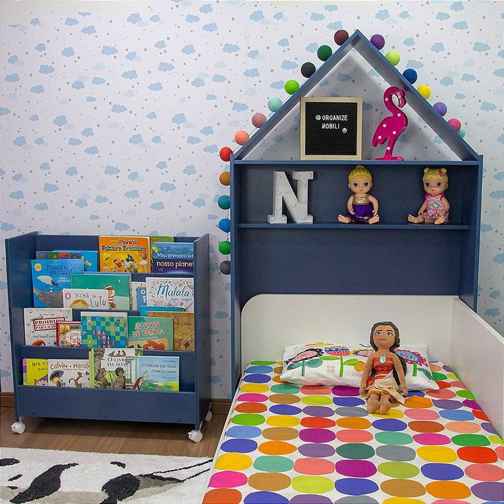 Cabeceira de casinha infantil (cama de solteiro) - Cor azul