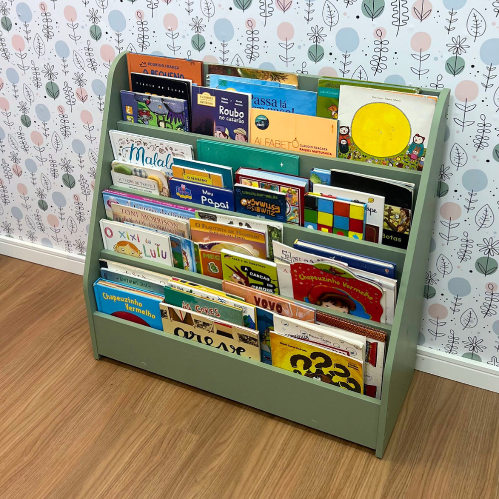 Kit mesa infantil grande com cadeira mais organizador de livros grande-verde